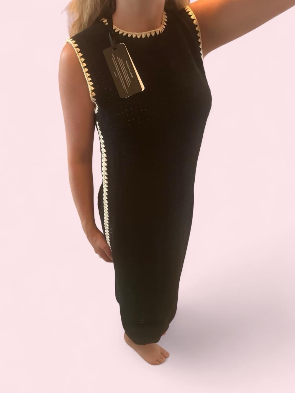 Varley Black Maxi Dress with Cream Contrast Trim